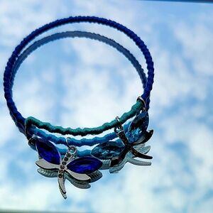 Silver and Blue Dragonfly Bracelet Set